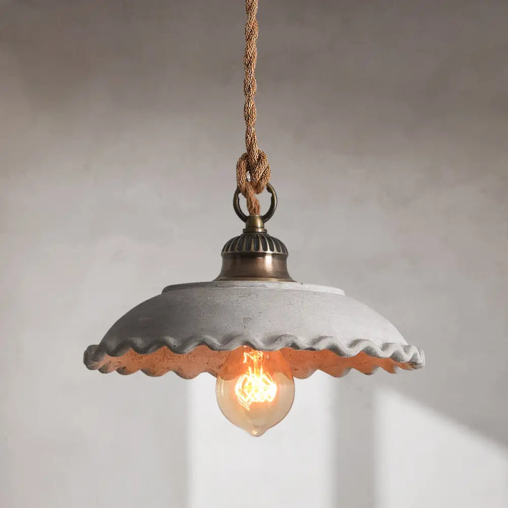 Pendant Lamp Rural Style with Rope Cord and Scalloped Shade