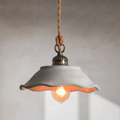 Pendant Lamp Rural Style with Rope Cord and Scalloped Shade
