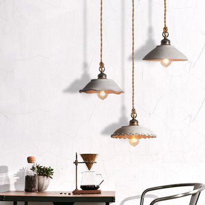 Pendant Lamp Rural Style with Rope Cord and Scalloped Shade