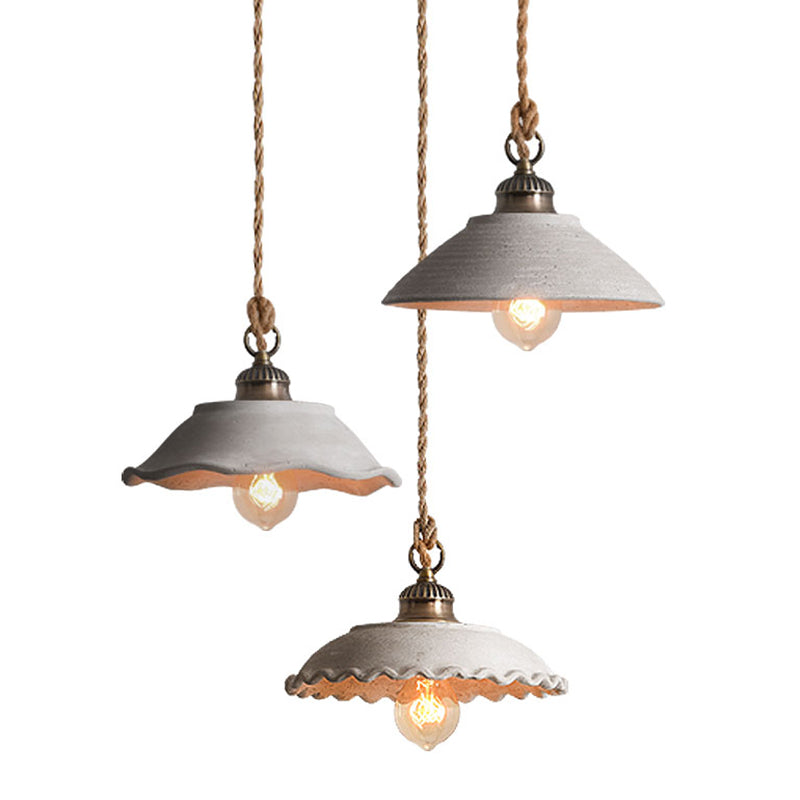 Pendant Lamp Rural Style with Rope Cord and Scalloped Shade
