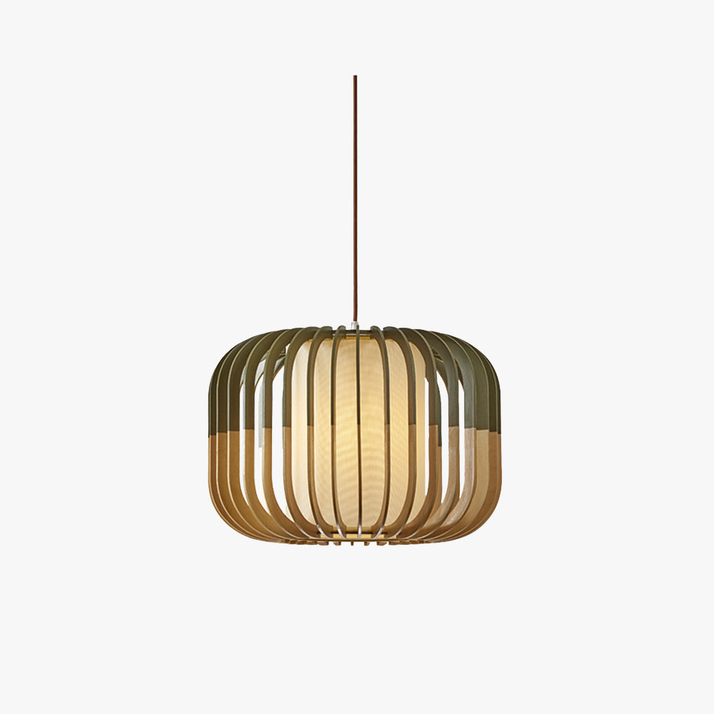 Pendant Lamp Scandinavian Birdcage Wood Shade with 3-Colour Bulb Included