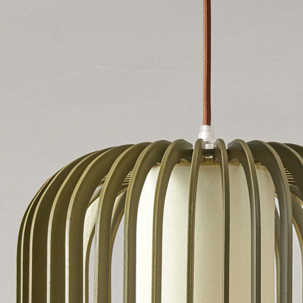 Pendant Lamp Scandinavian Birdcage Wood Shade with 3-Colour Bulb Included