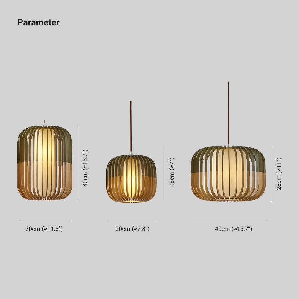 Pendant Lamp Scandinavian Birdcage Wood Shade with 3-Colour Bulb Included