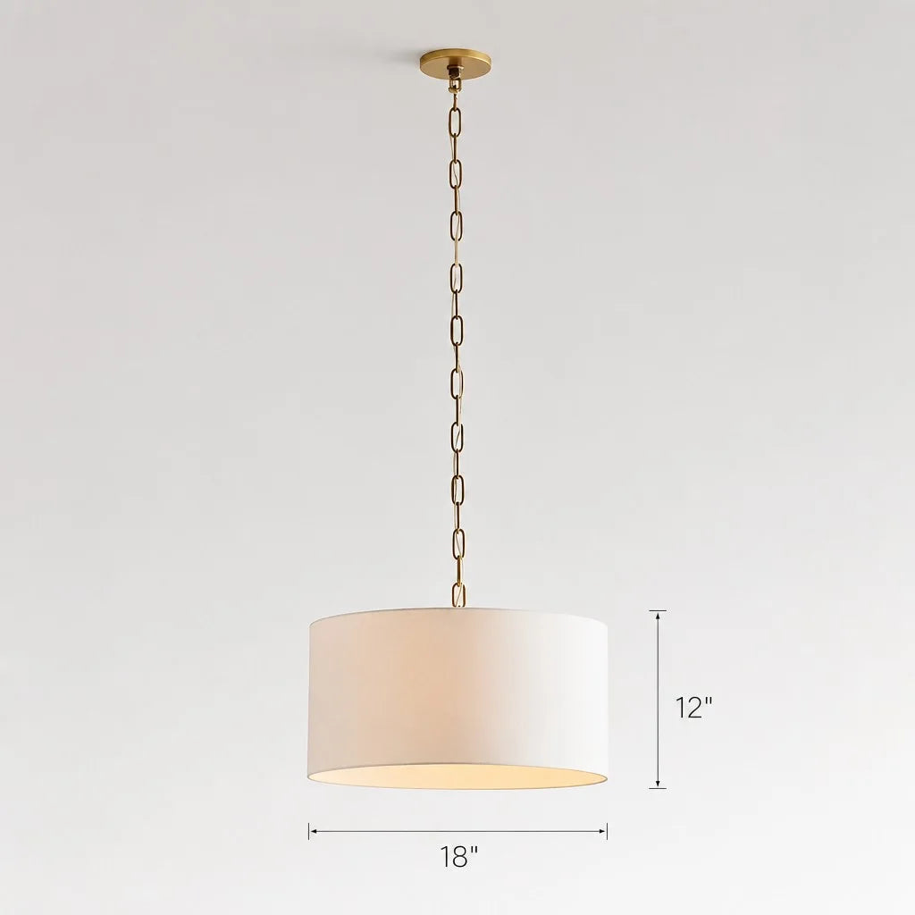 Pendant Lamp Scandinavian Farmhouse with Drum Shade and Chain Suspension