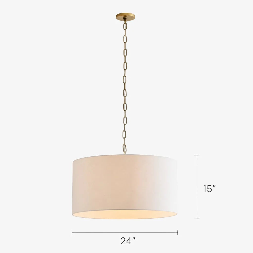 Pendant Lamp Scandinavian Farmhouse with Drum Shade and Chain Suspension