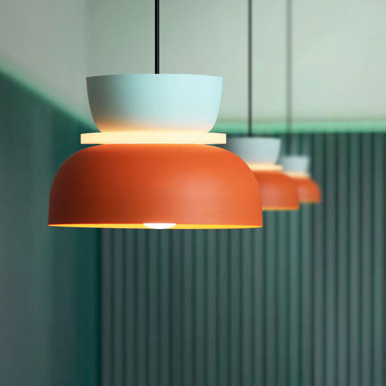 Pendant Lamp Scandinavian Stacked Two-Tone Dome Design with Adjustable Cable
