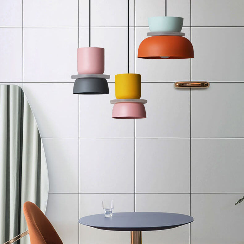 Pendant Lamp Scandinavian Stacked Two-Tone Dome Design with Adjustable Cable