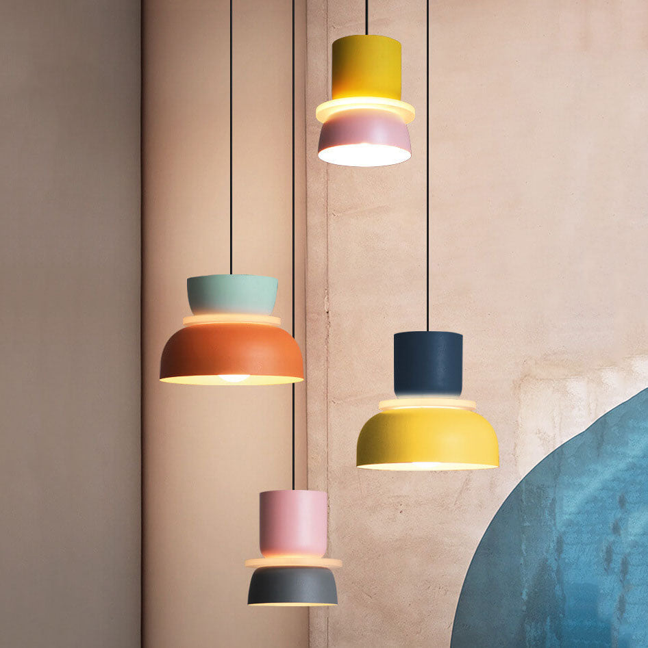 Pendant Lamp Scandinavian Stacked Two-Tone Dome Design with Adjustable Cable