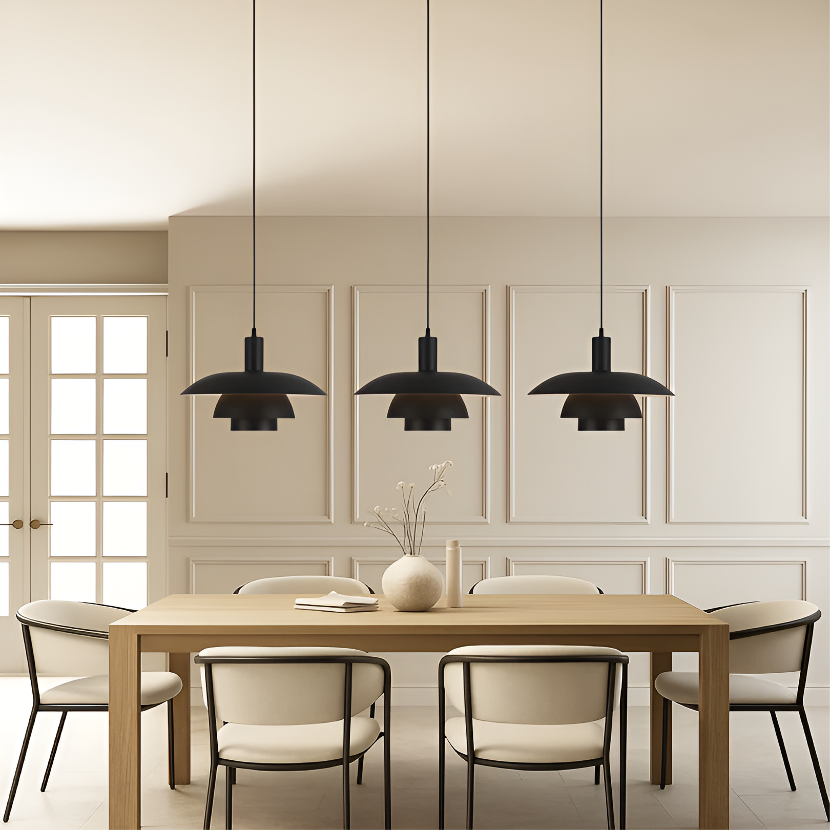 Pendant Lamp Scandinavian Style with Triple-Tier Shade and Rotary Dimmer Switch