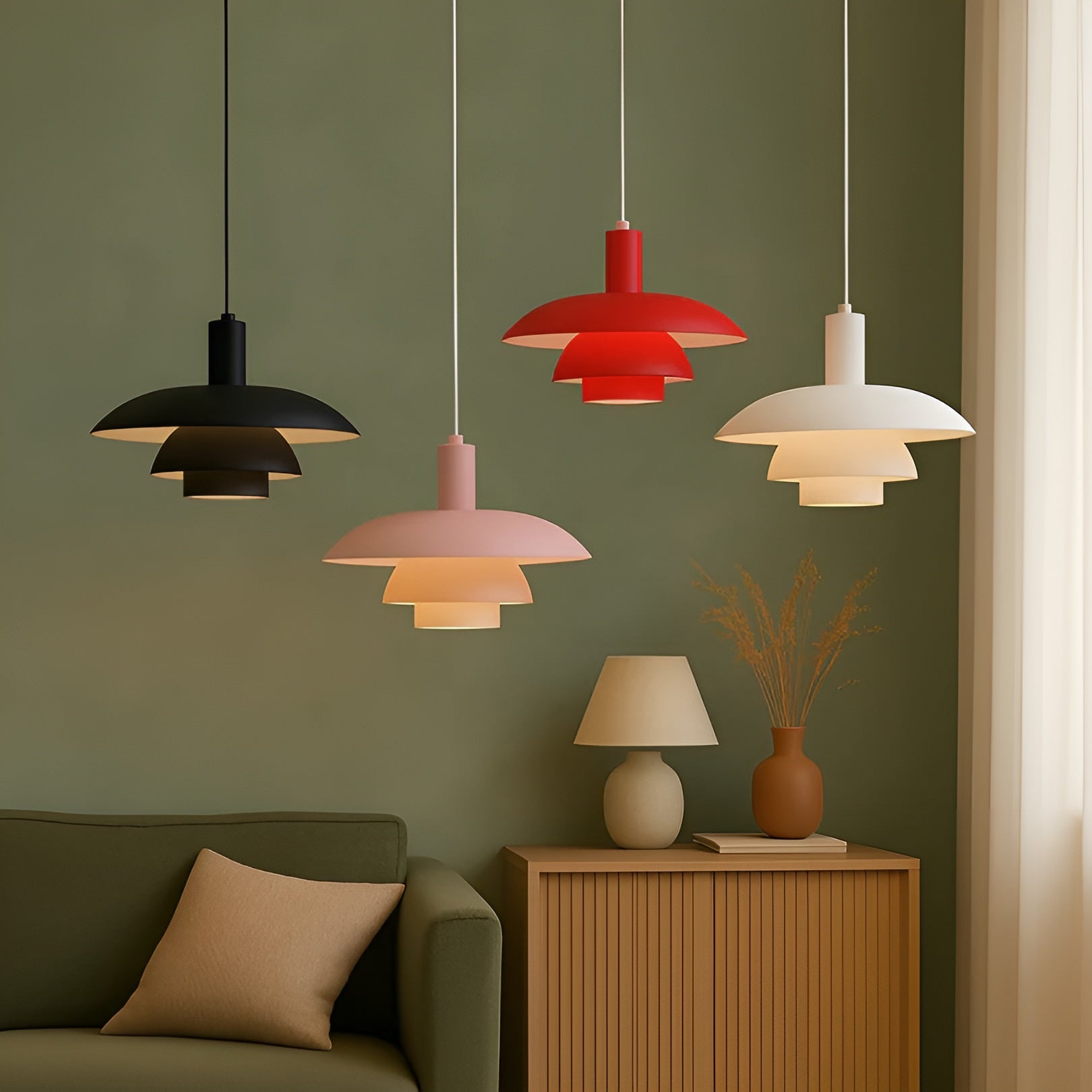 Pendant Lamp Scandinavian Style with Triple-Tier Shade and Rotary Dimmer Switch