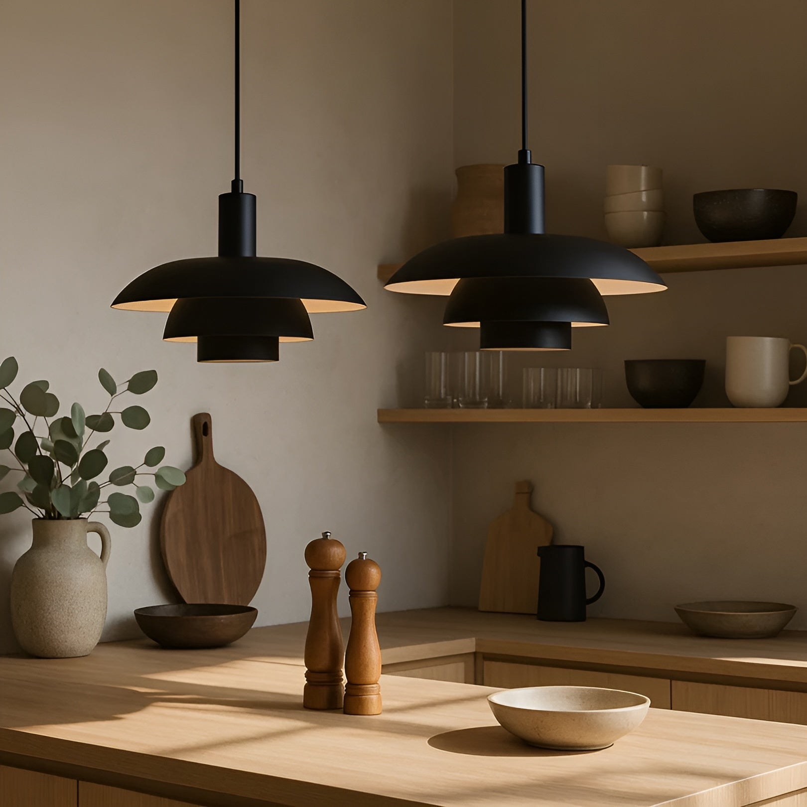 Pendant Lamp Scandinavian Style with Triple-Tier Shade and Rotary Dimmer Switch