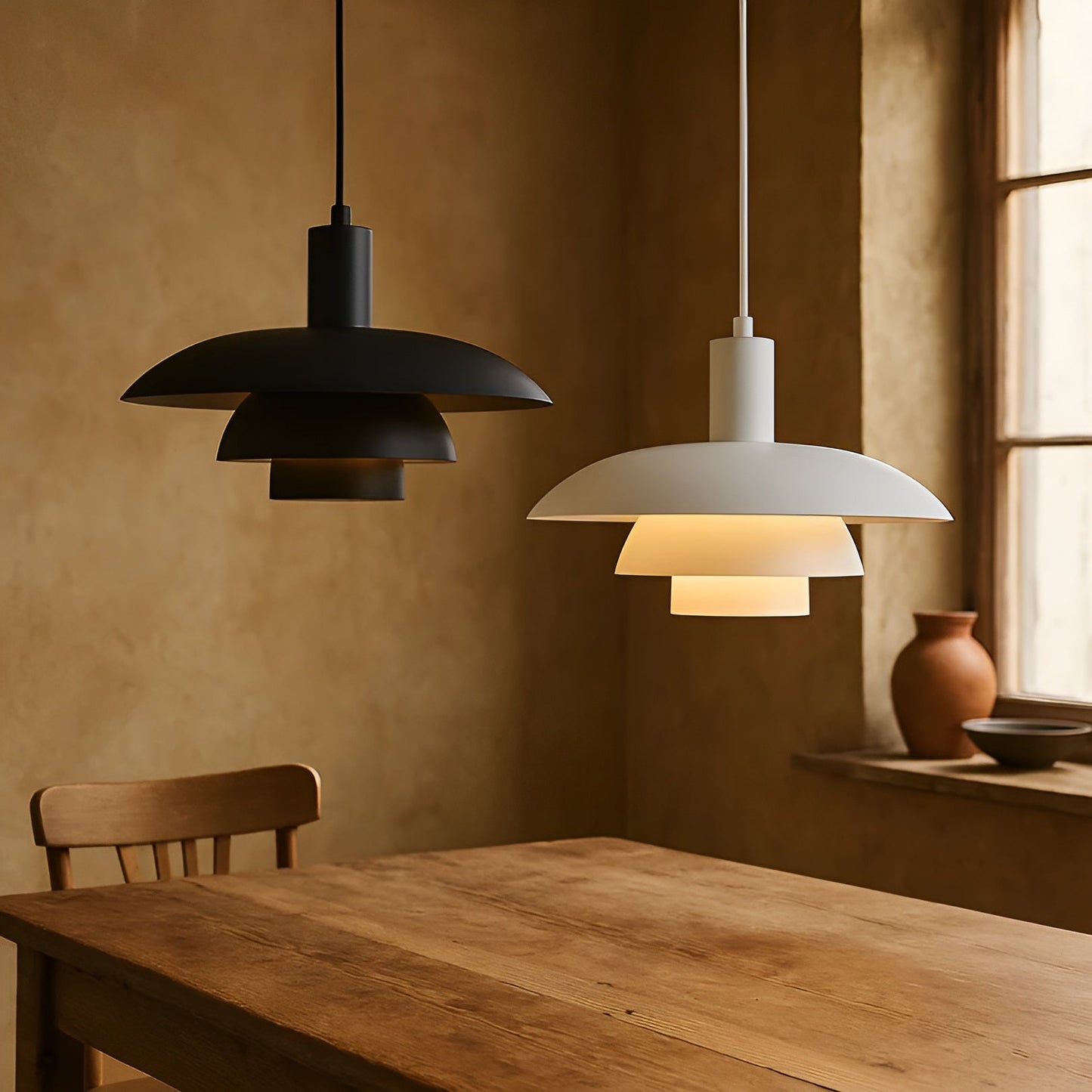 Pendant Lamp Scandinavian Style with Triple-Tier Shade and Rotary Dimmer Switch