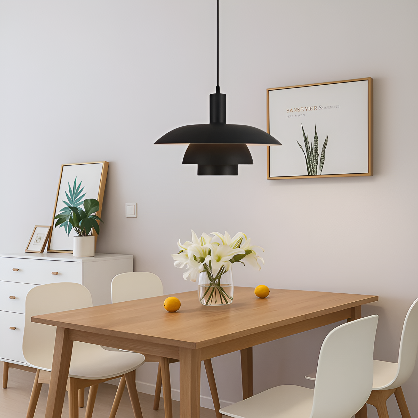 Pendant Lamp Scandinavian Style with Triple-Tier Shade and Rotary Dimmer Switch