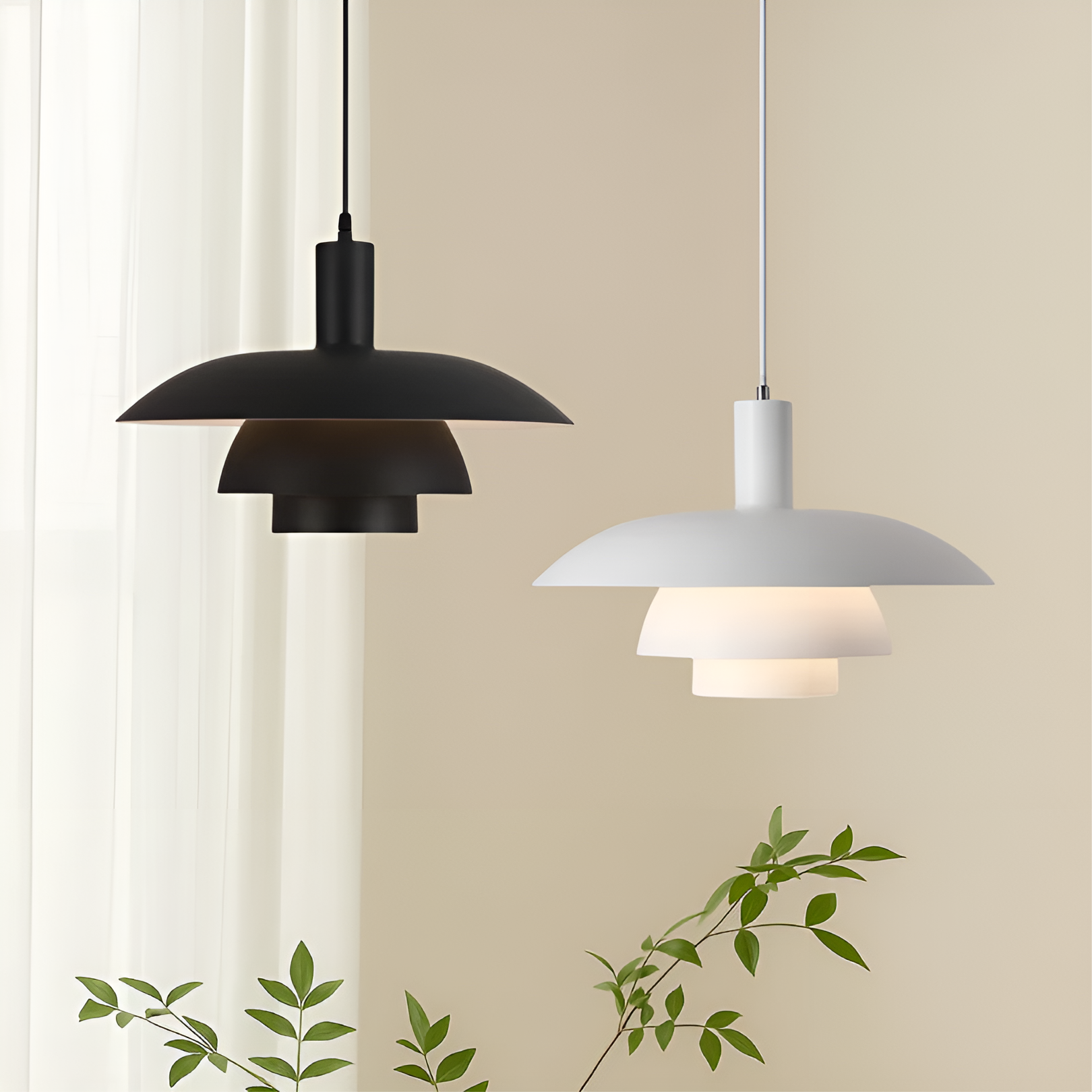 Pendant Lamp Scandinavian Style with Triple-Tier Shade and Rotary Dimmer Switch