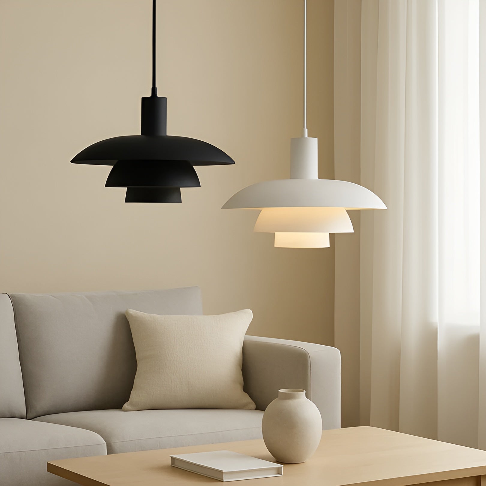 Pendant Lamp Scandinavian Style with Triple-Tier Shade and Rotary Dimmer Switch