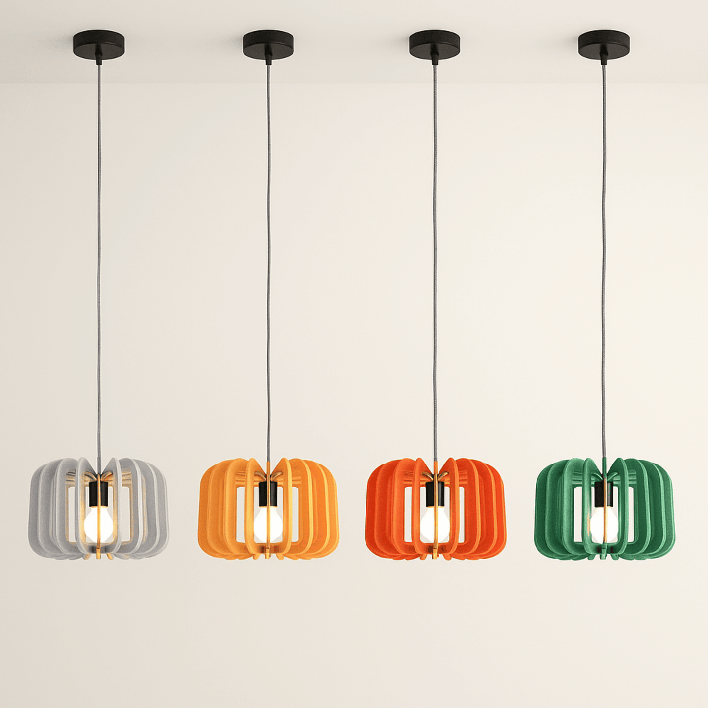 Pendant Lamp Scandinavian with Acoustic Felt Shade and Slatted Design