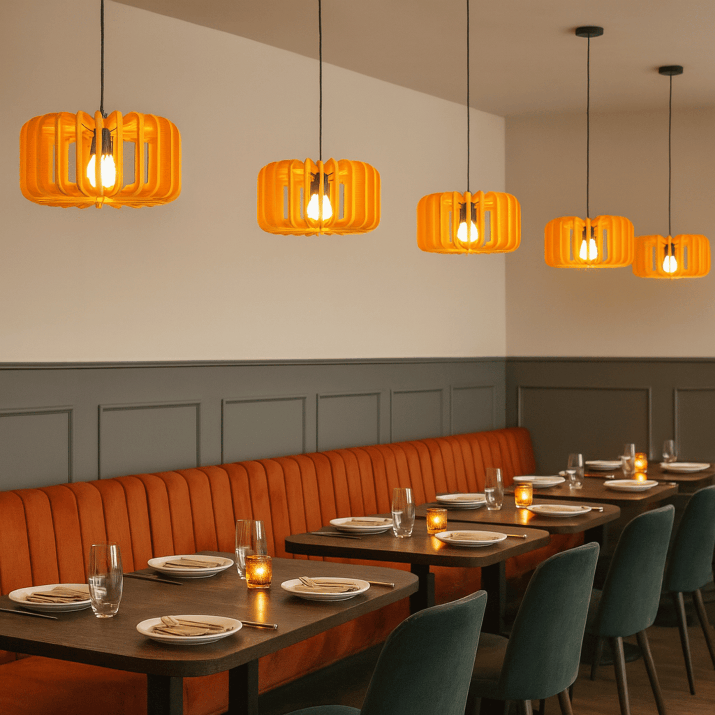 Pendant Lamp Scandinavian with Acoustic Felt Shade and Slatted Design