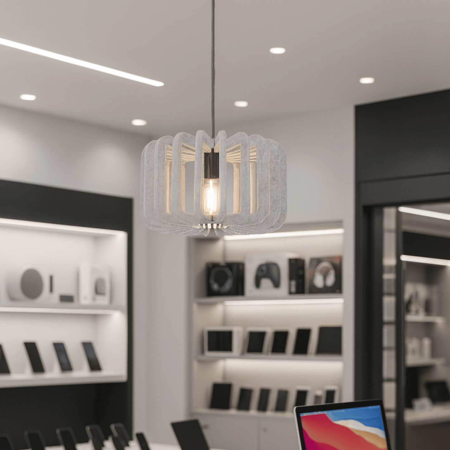 Pendant Lamp Scandinavian with Acoustic Felt Shade and Slatted Design