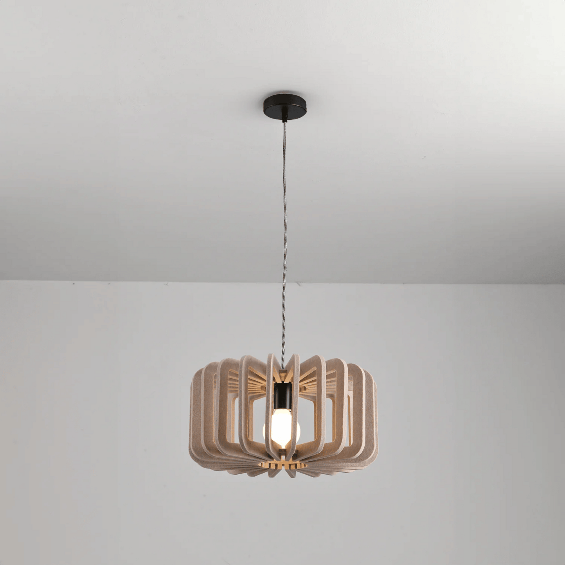 Pendant Lamp Scandinavian with Acoustic Felt Shade and Slatted Design