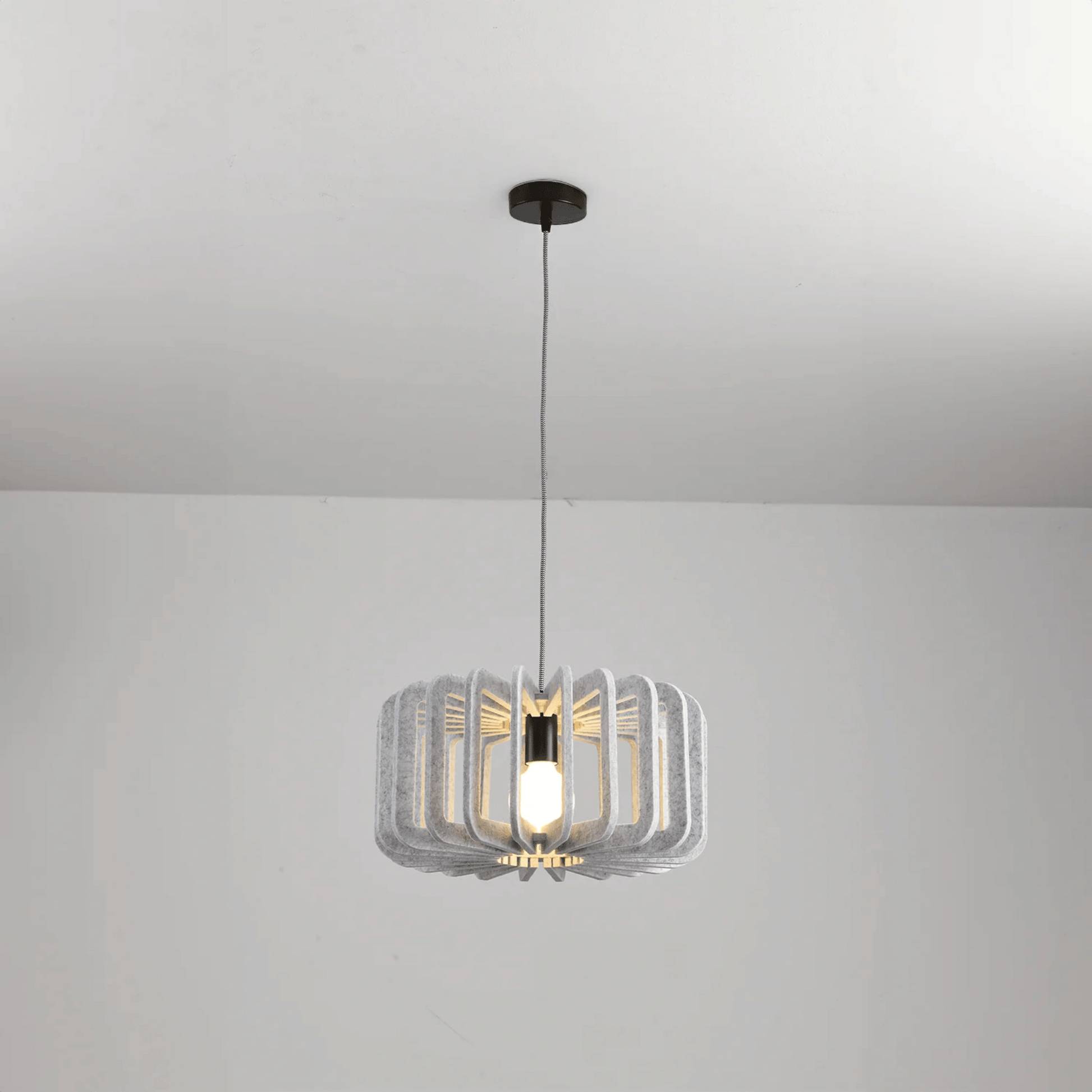 Pendant Lamp Scandinavian with Acoustic Felt Shade and Slatted Design