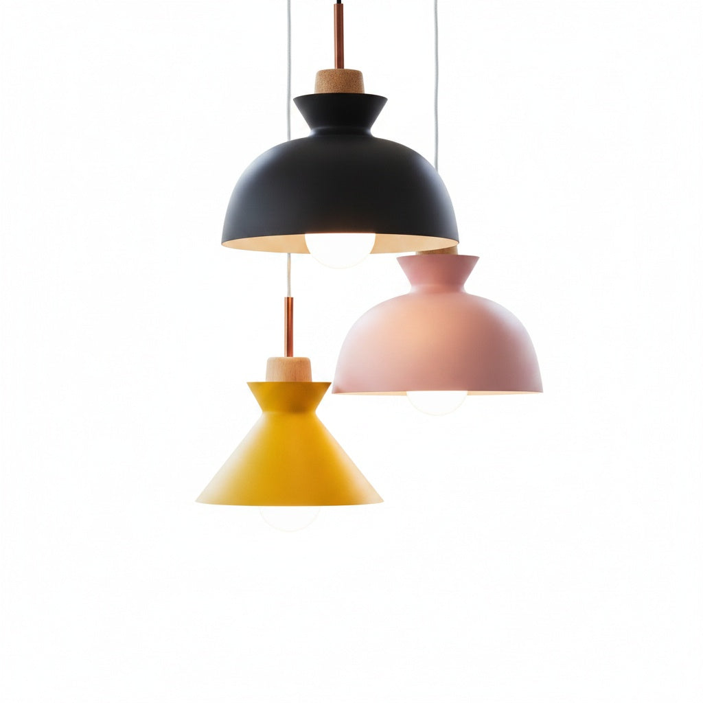 Pendant Lamp Scandinavian with Dome Shade and Wood Detail