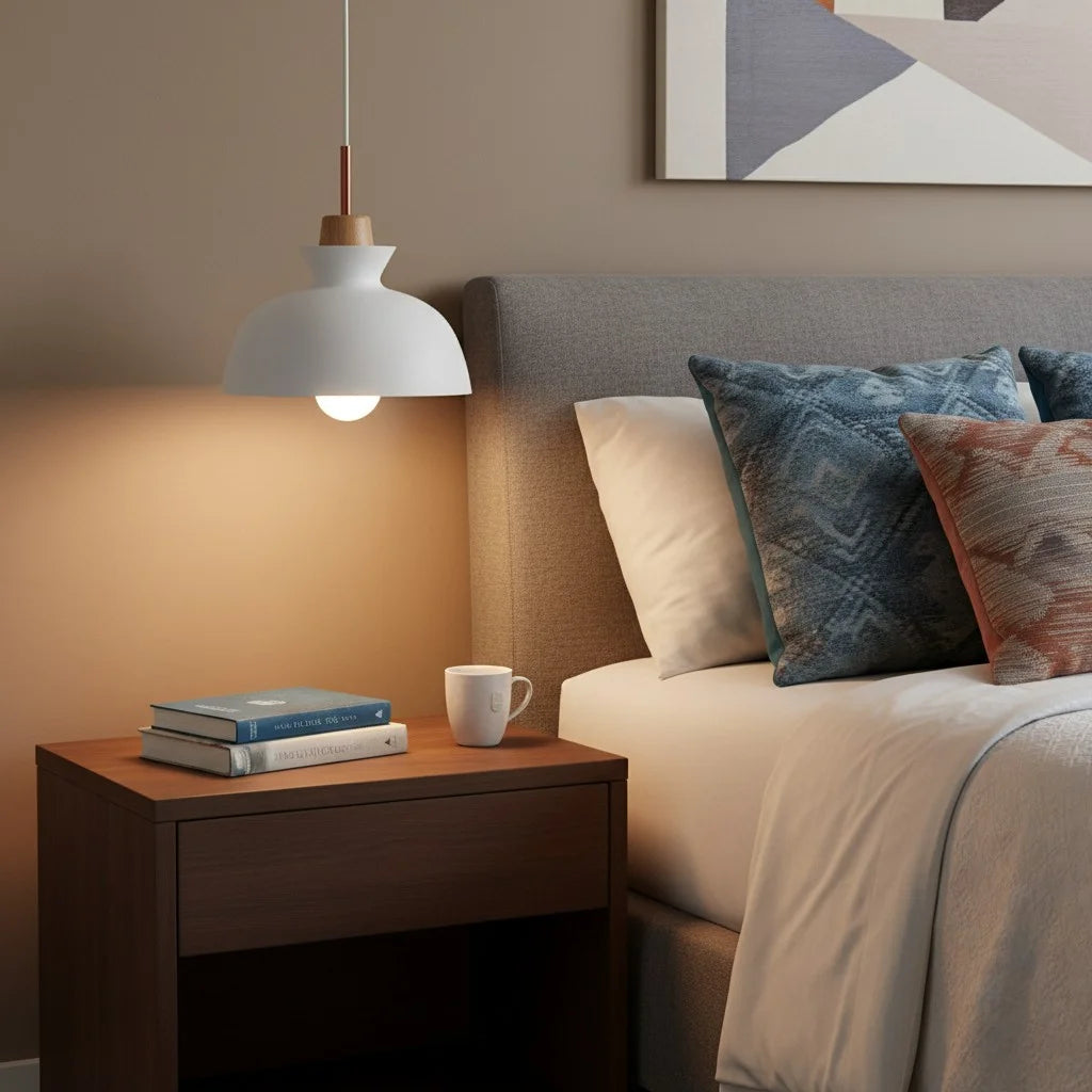 Pendant Lamp Scandinavian with Dome Shade and Wood Detail