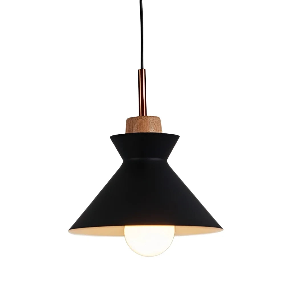 Pendant Lamp Scandinavian with Dome Shade and Wood Detail