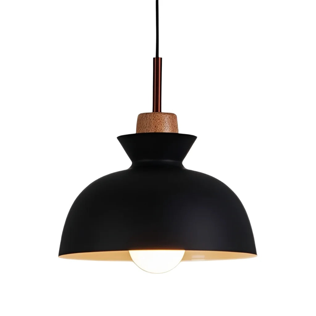 Pendant Lamp Scandinavian with Dome Shade and Wood Detail