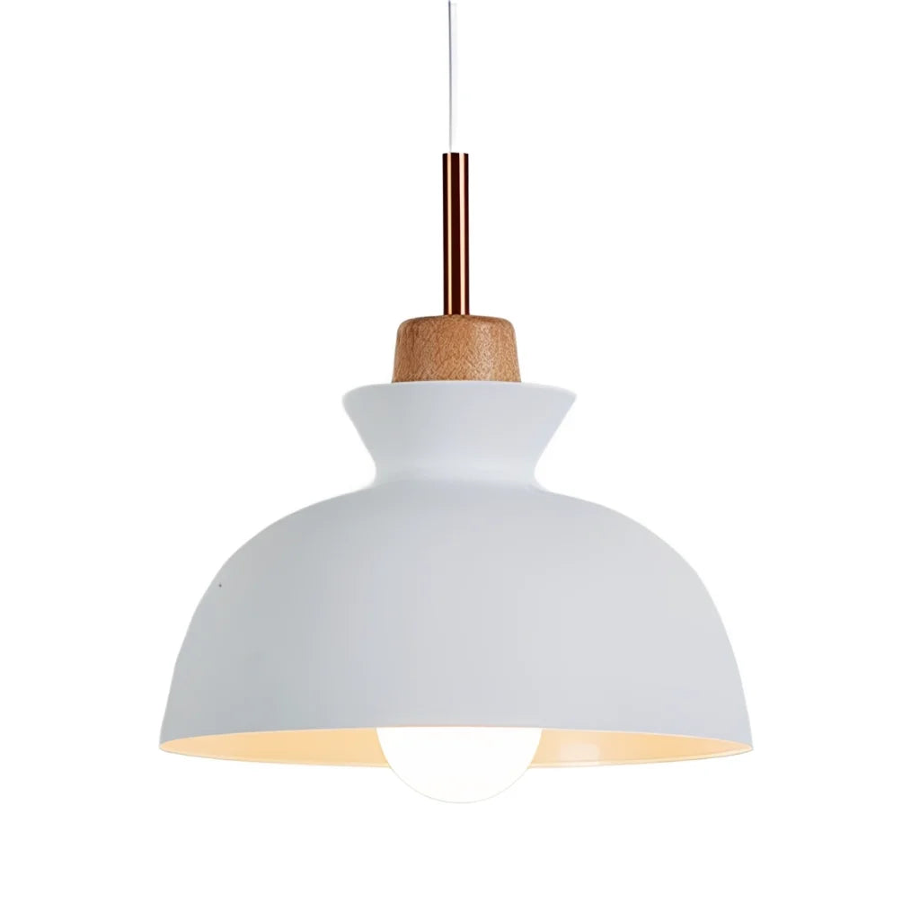 Pendant Lamp Scandinavian with Dome Shade and Wood Detail
