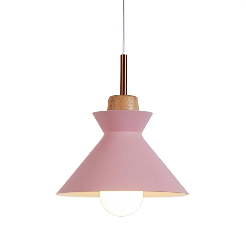 Pendant Lamp Scandinavian with Dome Shade and Wood Detail