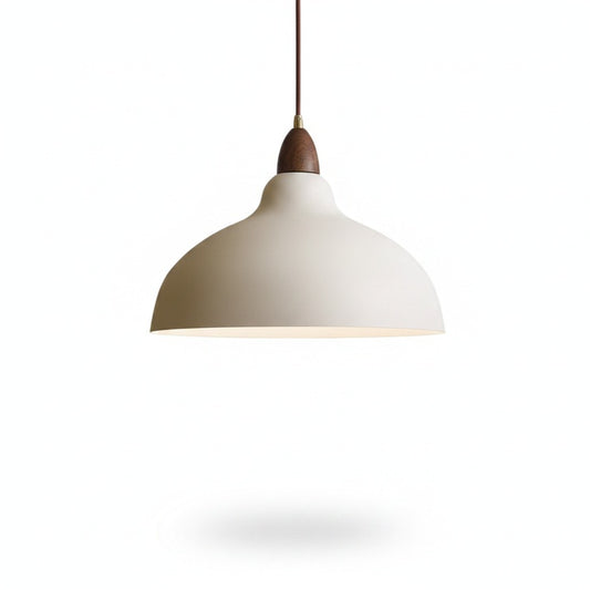Pendant Lamp Scandinavian with Dome Shade and Wood Detail