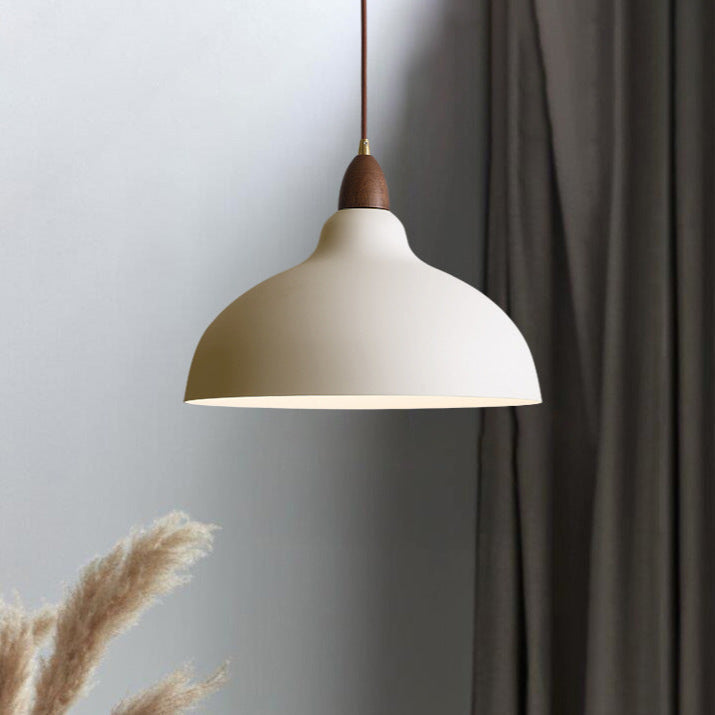 Pendant Lamp Scandinavian with Dome Shade and Wood Detail