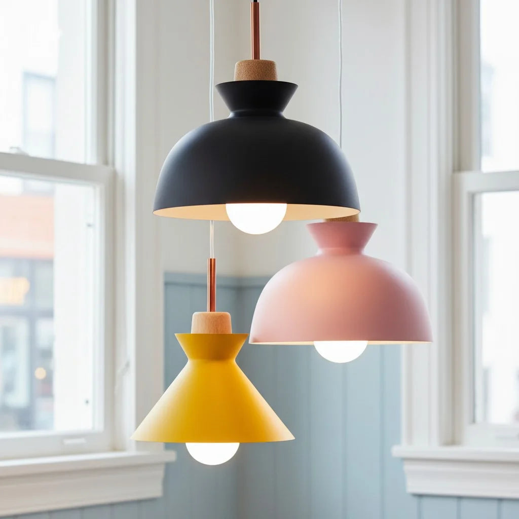Pendant Lamp Scandinavian with Dome Shade and Wood Detail