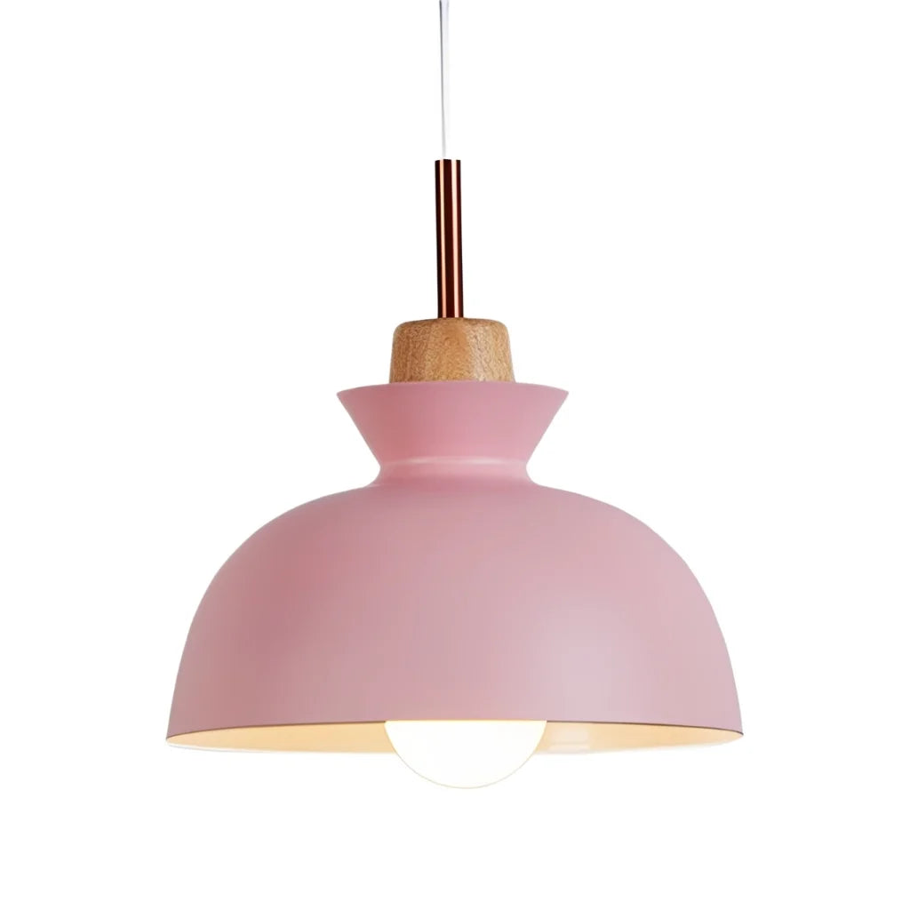 Pendant Lamp Scandinavian with Dome Shade and Wood Detail