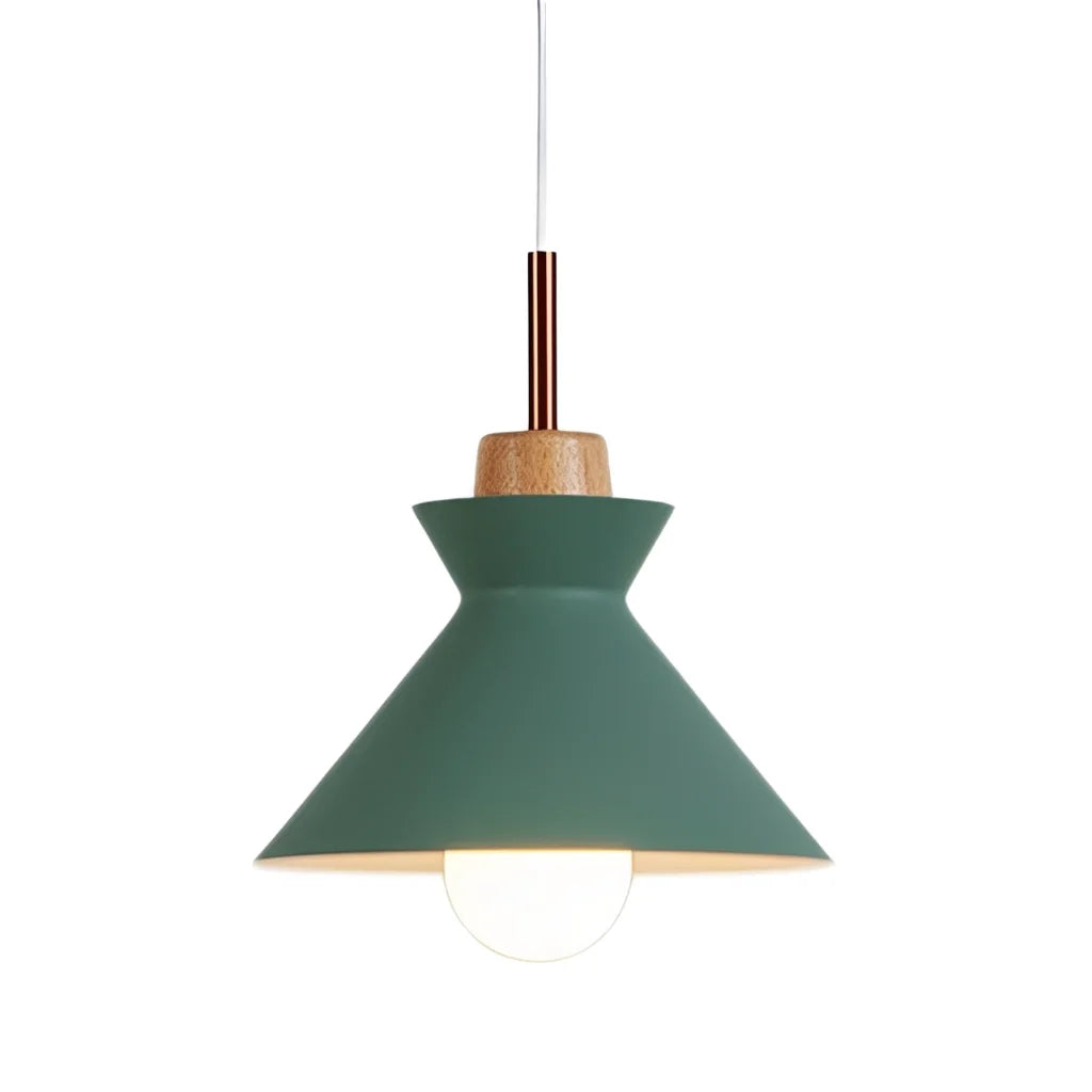 Pendant Lamp Scandinavian with Dome Shade and Wood Detail