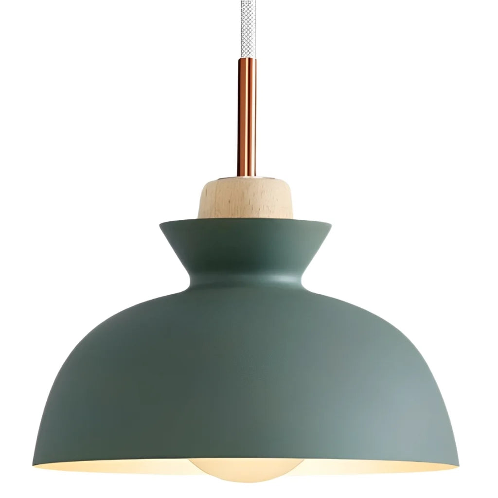 Pendant Lamp Scandinavian with Dome Shade and Wood Detail