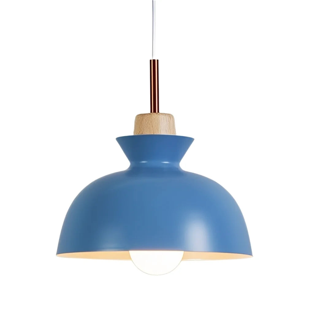 Pendant Lamp Scandinavian with Dome Shade and Wood Detail