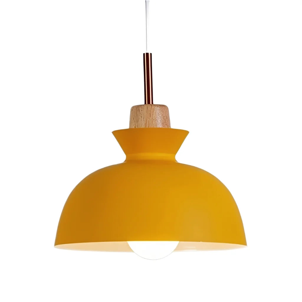 Pendant Lamp Scandinavian with Dome Shade and Wood Detail
