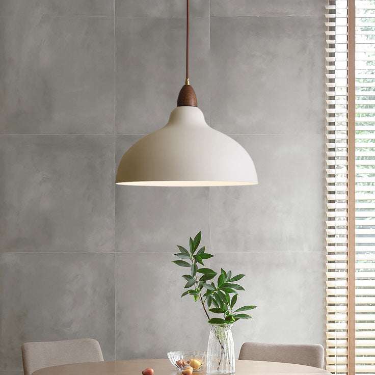Pendant Lamp Scandinavian with Dome Shade and Wood Detail