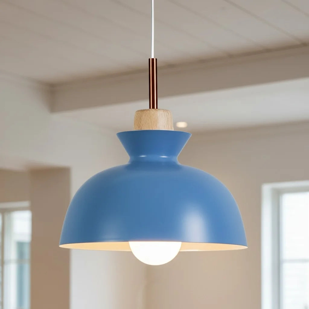 Pendant Lamp Scandinavian with Dome Shade and Wood Detail