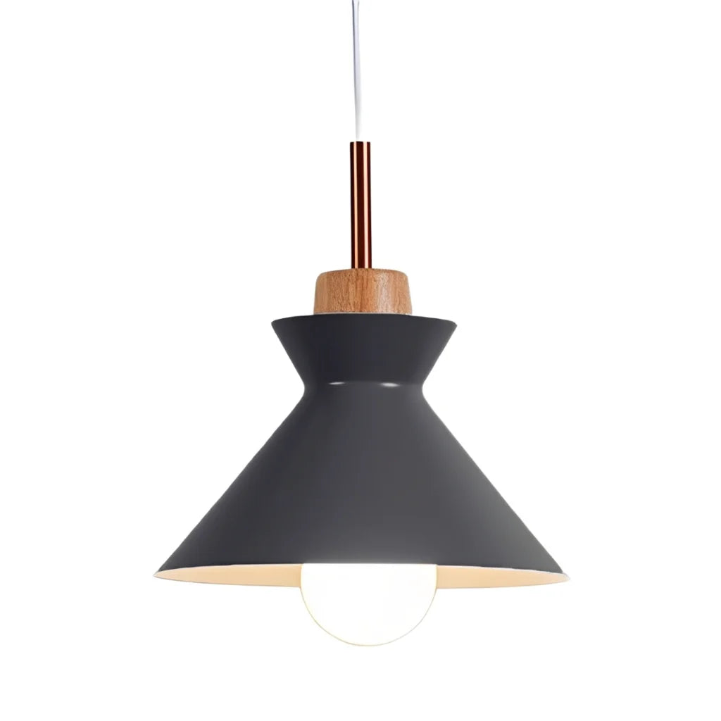 Pendant Lamp Scandinavian with Dome Shade and Wood Detail
