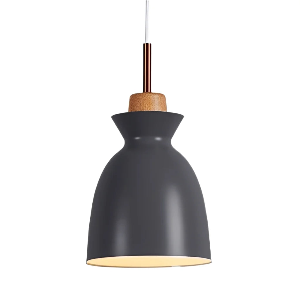 Pendant Lamp Scandinavian with Dome Shade and Wood Detail