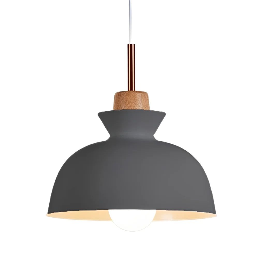 Pendant Lamp Scandinavian with Dome Shade and Wood Detail