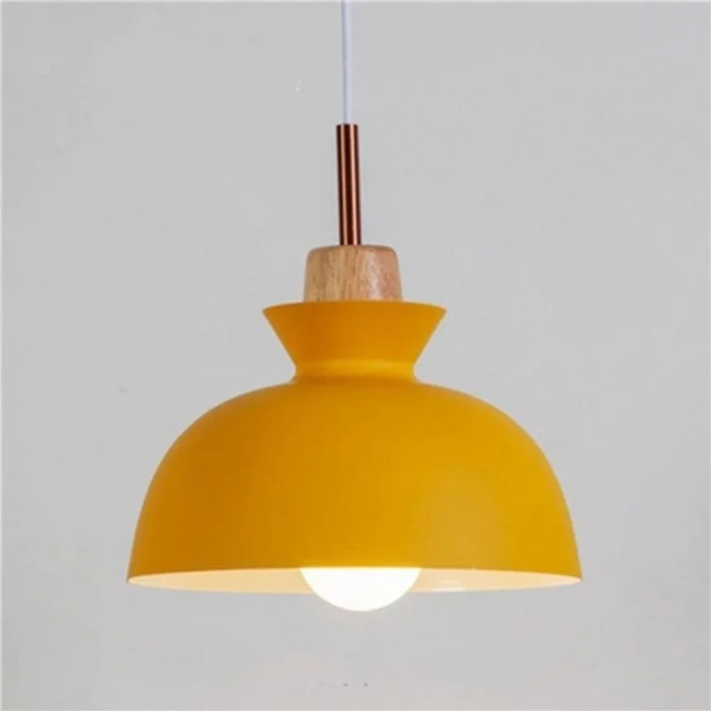 Pendant Lamp Scandinavian with Dome Shade and Wood Detail