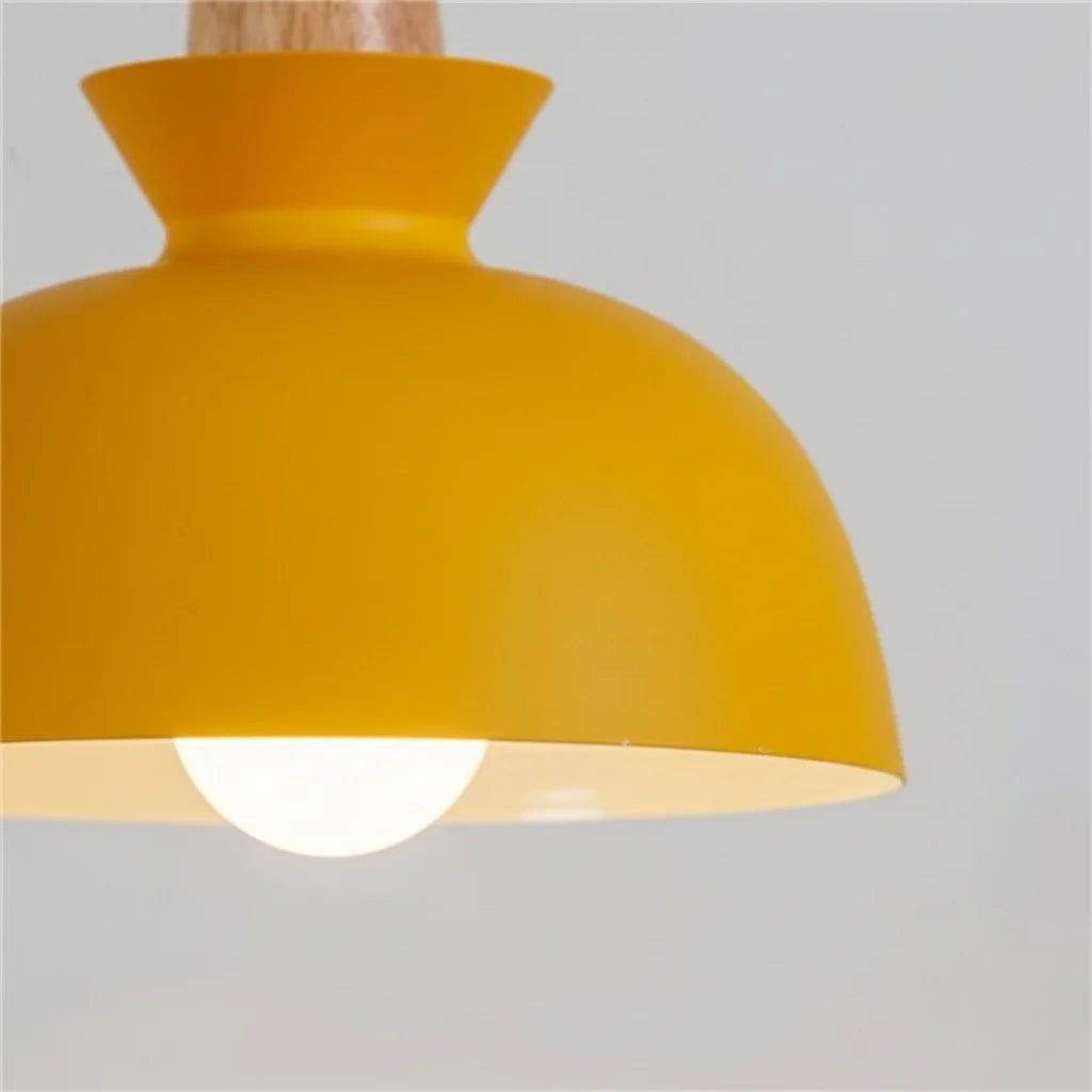 Pendant Lamp Scandinavian with Dome Shade and Wood Detail