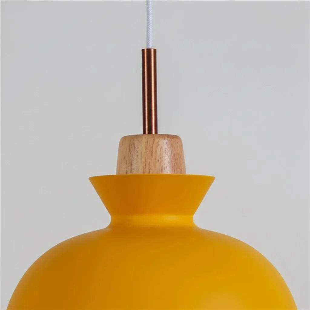 Pendant Lamp Scandinavian with Dome Shade and Wood Detail