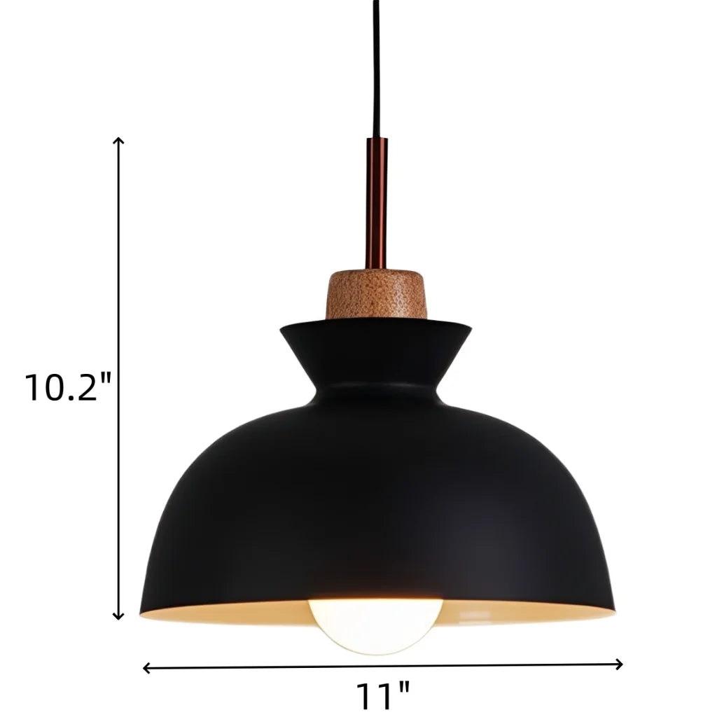 Pendant Lamp Scandinavian with Dome Shade and Wood Detail