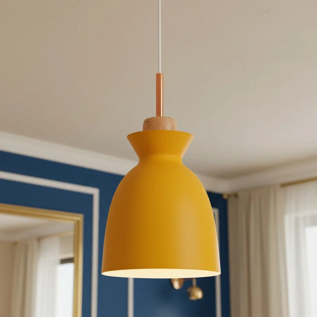 Pendant Lamp Scandinavian with Dome Shade and Wood Detail