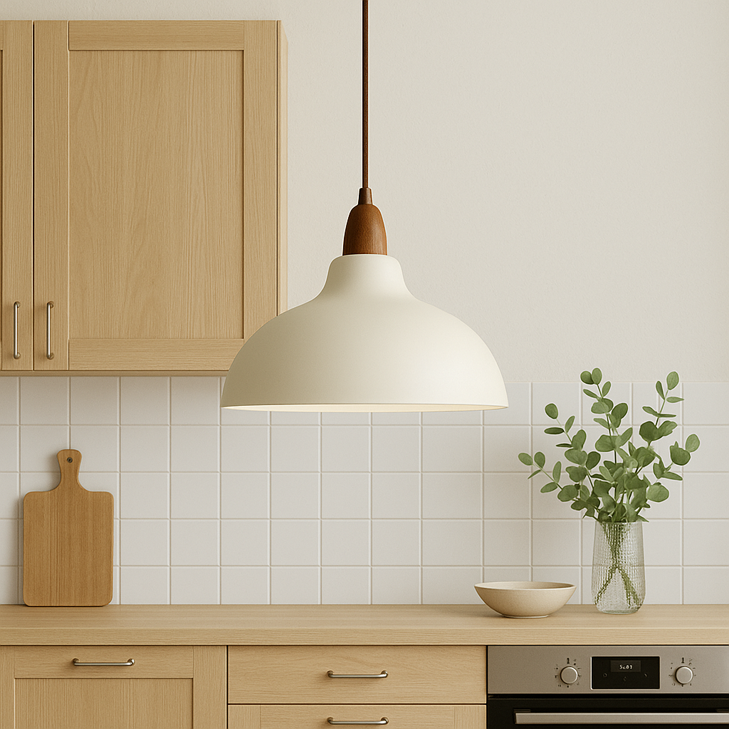 Pendant Lamp Scandinavian with Dome Shade and Wood Detail