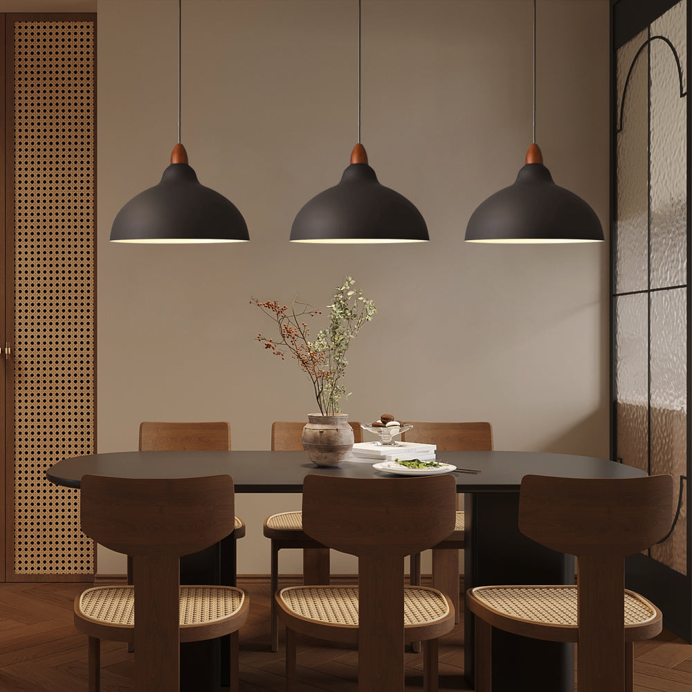 Pendant Lamp Scandinavian with Dome Shade and Wood Detail